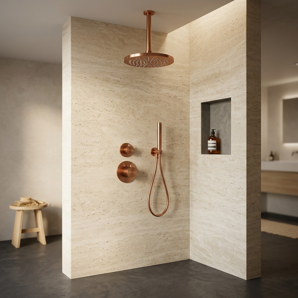 Aquanello Eterna Concealed Thermostatic Shower Set PVD Copper with 20 cm Ceiling Arm Rain Shower and Handheld Shower ET-S-SET4-1-62